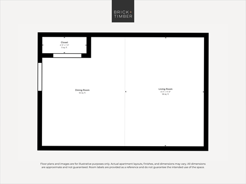 Floor plan for studio, 206 sqft
